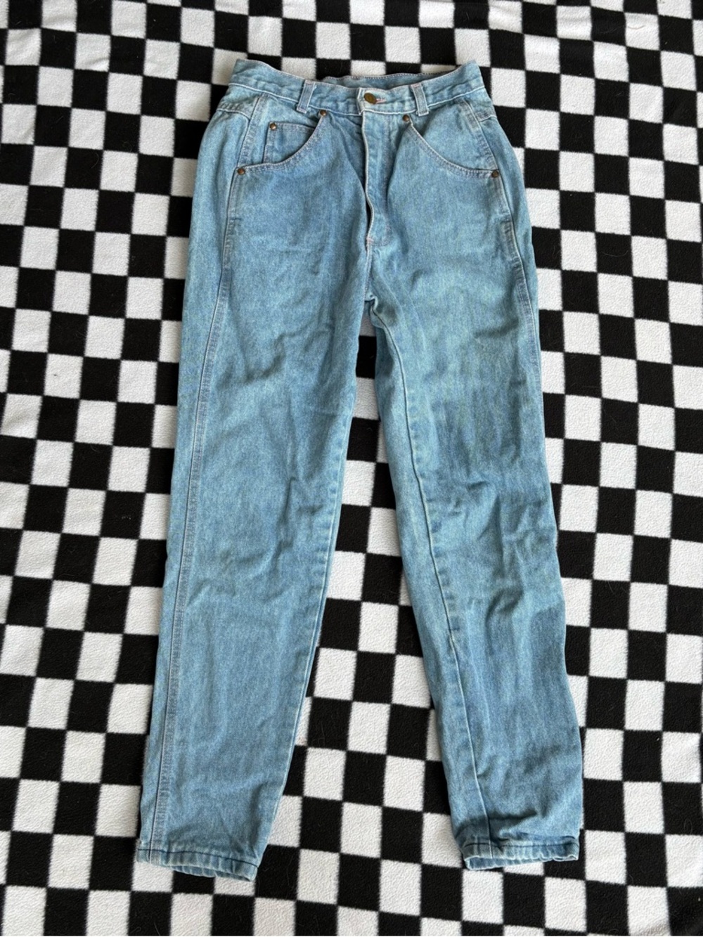 Vintage Zena Jeans High Waisted Light Wash Denim Pink Stitch Mom Jeans 80s 90s